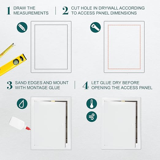 12" x 16" White Metal Access Panel - Wall Access Panel for Drywall - Hidden Wire Cover for Wall Covering Panels - Plumbing, Electricity, Heating Alarm, Bathroom, Dry Wall Hole Cover