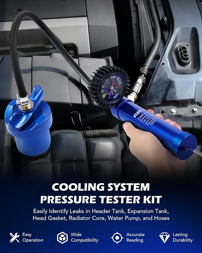 Orion Motor Tech Coolant Pressure Tester Kit, 7pc Radiator Pressure Tester Kit with Aluminum Alloy Pump Die-Cast Aluminum 0.4" & 0.6" Radiator Adapters, Coolant Vacuum Fill Tool with 0-30 psi Gauge