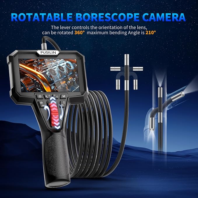 Two-Way Articulating Borescope Camera with Light, Industrial Endoscope Inspection Camera with Articulated Probe,Mechanic Fiber Optic Snake Scope Cam for Wall Automotive Engine Inspect
