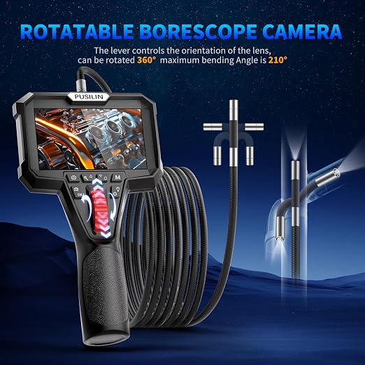 Two-Way Articulating Borescope Camera with Light, Industrial Endoscope Featuring a 3.9mm Articulated Snake Camera, 4.3" Endoscope Camera with 3.2FT Semi-Rigid Inspection Camera with Light