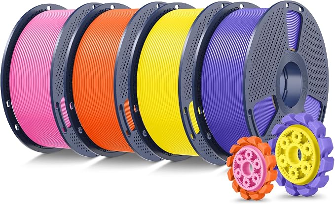 SUNLU PLA+2.0 3D Printer Filament 4KG, Upgrade PLA+ Filament 1.75mm, Tougher and Stronger, Dimensional Accuracy +/-0.02mm, 1KG per Spool, 4KG Total, Yellow+Pink+Lavender Purple+Sunny Orange