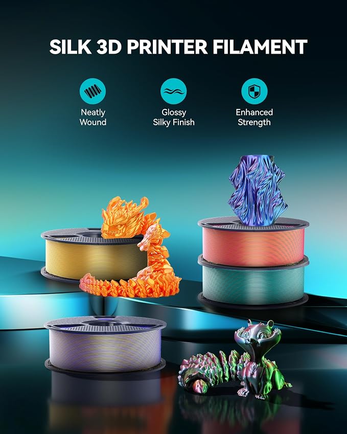 SUNLU Silk Quadruple Color PLA Filament, Silk PLA 3D Printer Filament 1.75mm, Neatly Wound Shiny Silk 3D Printer Filament 1.75mm ±0.02mm, 1KG Spool (2.2lbs), Silk Four Color (Gold Purple Red Blue)