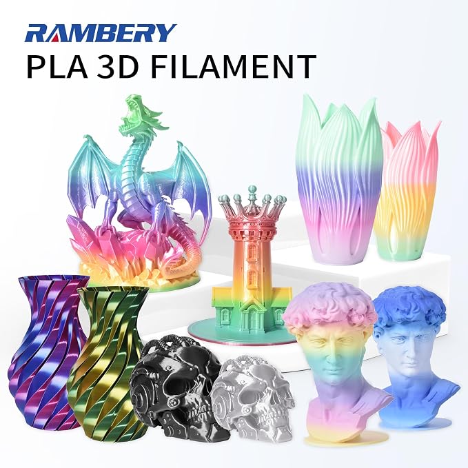 RAMBERY Transparent Multicolor Rainbow Filament, Crystal Rainbow PLA Clear 3D Printer Filament Bundle Gradient Change 1.75mm Fit Most FDM Printer，200gX4 Spools
