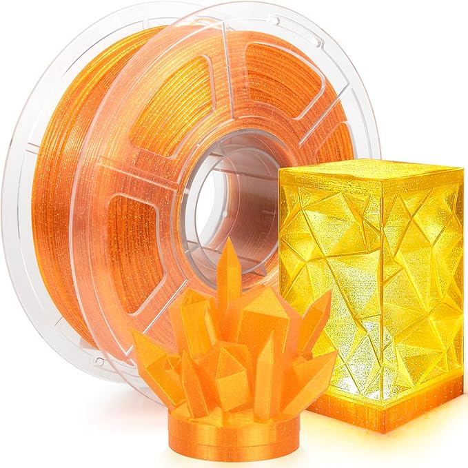 IEMAI Glitter Clear PETG Filament 1.75mm Orange 1KG, Sparkly Transparent Finish 3D Printer Filament, Easy to Print for Lampshades, Home Decor & DIY Models