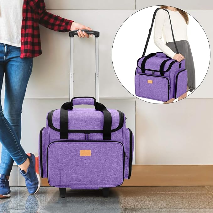 LUXJA Serger Case with Detachable Trolley Dolly, Bag with Removable Padding Pad (Fit for Most Standard Machines), Purple