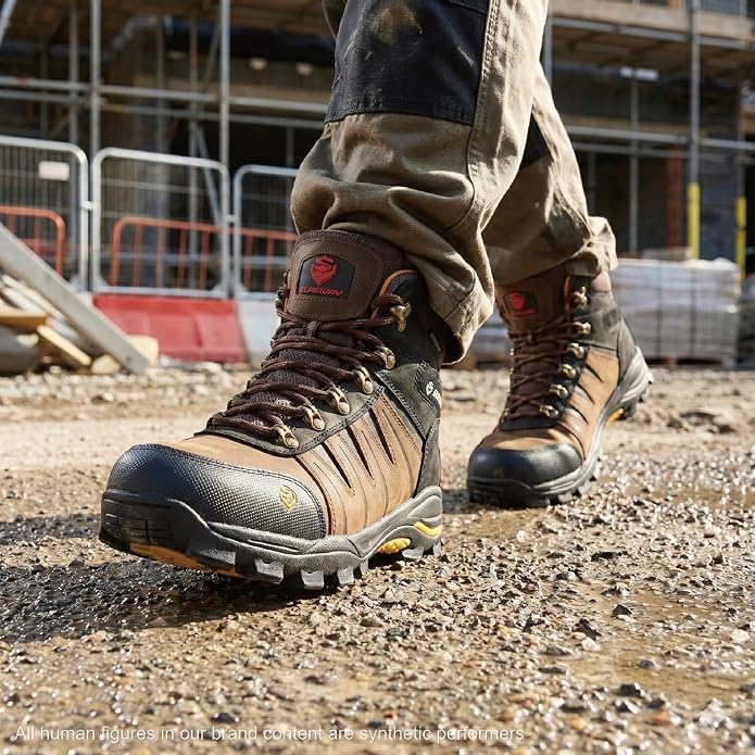 SUREWAY Men's 6" Waterproof Work Boots - Soft Toe,Leather Lace Up,EH Rated, Slip Resistant Outsole for Construction, Roofing & Hunting Work Boots