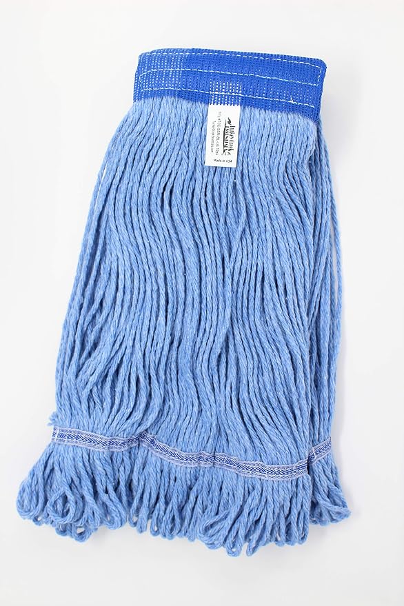 Turkey Creek Essentials Mop Heads Commercial Grade USA Made Looped End Heavy Duty Large Mop Head of Blue 4-Ply Synthetic Yarn Industrial Wet Mop Head Replacement and String Mop Refills (6, Large)
