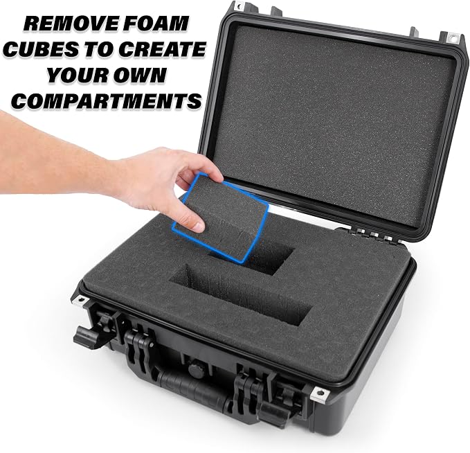 CASEMATIX 16" Waterproof Hard Case with Customizable Foam for Portable Electronics, Tools and Accessories - Hard Shell Plastic Case with Pre-Diced Travel Case Foam Interior