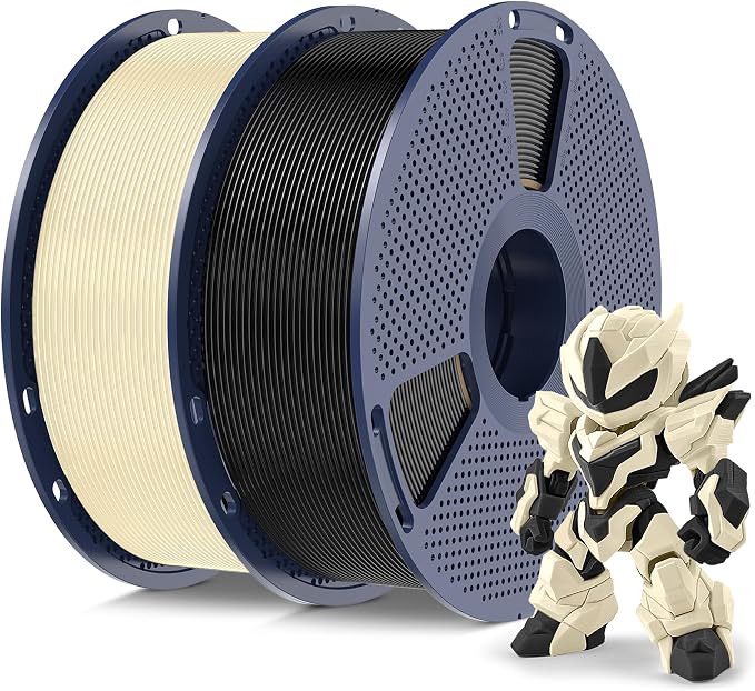 SUNLU High Speed PLA Meta Filament, 2KG PLA 3D Printer Filament 1.75mm, Tougher Neatly Wound 3D Filament, Dimensional Accuracy +/- 0.02 mm, 2kg Total, 1kg per Spool, Pack of 2, Black+Cream White