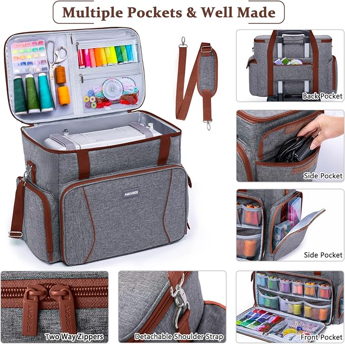 AMOIGEE Sewing Machine Case – Heavy Duty Sewing Machine Bag with Thick Padded Bottom, Sewing Tote Fits Most Standard Machines Compatible with Singer, Brother, Janome