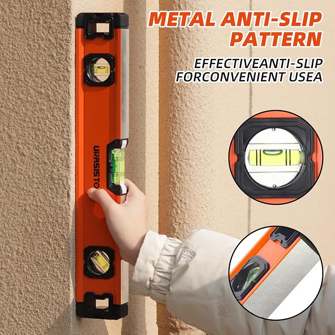 URASISTO 3-Piece Spirit Level Set, 12", 20", 40" Level Set with Magnetic Torpedo Level, 45°/90°/180°Bubbles Measuring, Aluminium Alloy Levels with Carrying Bag