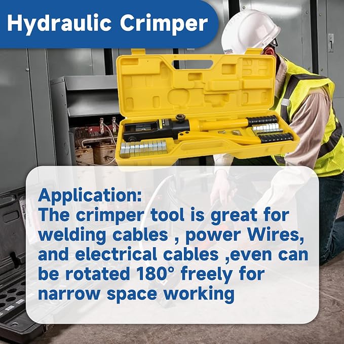 WFLNHB 16 Ton Hydraulic Wire Cable Lug Terminal Crimper Crimping Tool with 11 Dies YQK-300 Fit for for Welding Cables, Power Wires and Electrical Cables
