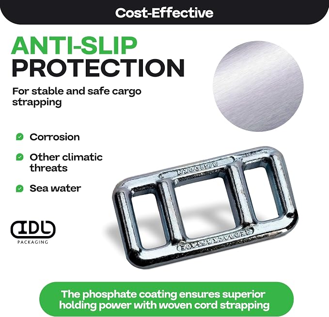 Cord Strapping Buckles 1 5/8" (30-Pack) for Cord Lashing up to 1 5/8" Width - Heavy-Duty Buckles with Anti-Slip Galvanized Coating for Woven Cord Lashing - Superior Breaking Strength by IDL Packaging