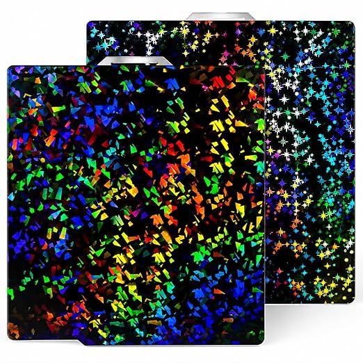 257x257mm PEF+PEY Holographic Build Plate for Bambu Lab X2D/P2S/A1/X1C/X1/X1E/P1P/P1S, Rainbow Confetti PEF+Galaxy PEY Spring Steel Plate Print Bed for Bambu Labs 3D Printer