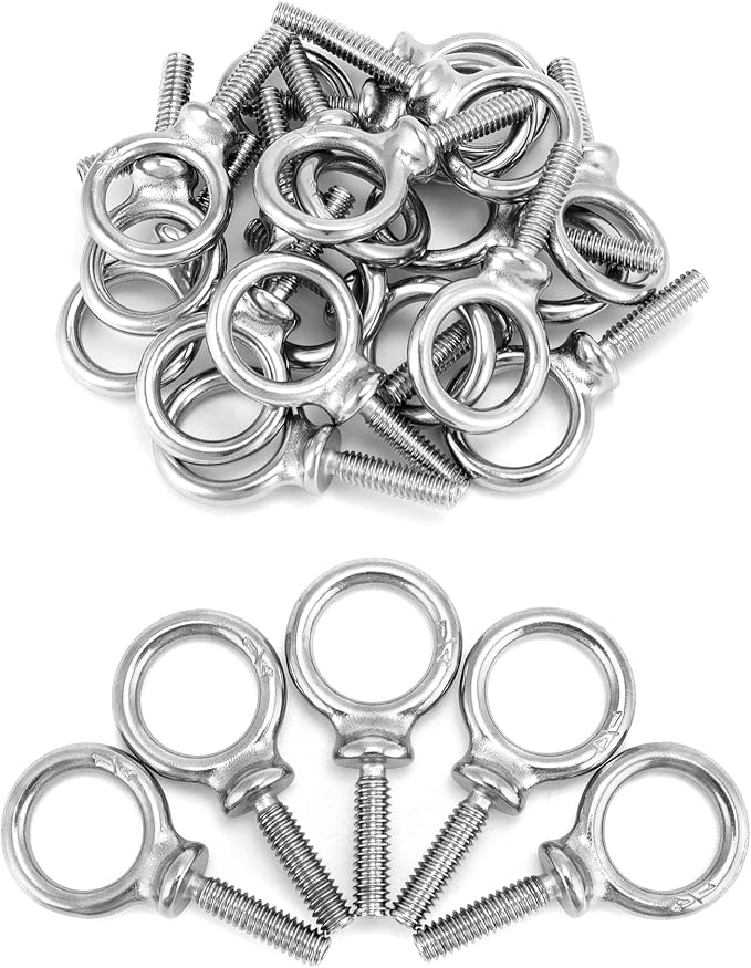 QWORK Eye Bolt, 50 Pack 1/4"-20 x 1 Marine Grade Stainless Steel Lifting Ring Threaded Eyebolt Machinery Shoulder Eyebolts