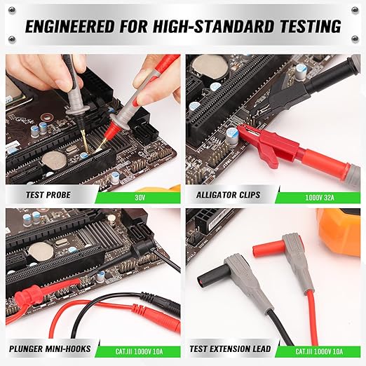 SWANLAKE 27-Piece Multimeter Test Leads Set, CAT.III 1000V / CAT.IV 600V Multimeter Probes with Alligator Clips, Needle Probe, Replaceable Probe Accessories, Soft PVC Volt Meter Lead