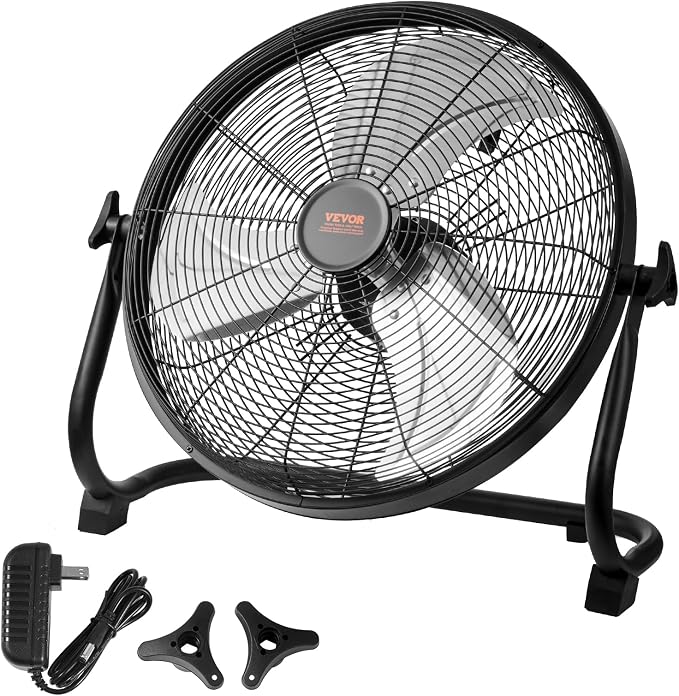 VEVOR 16'' Rechargeable Floor Fan, Portable Quiet Personal Fan for Home or Office, 360 Degree Manual Pivoting Head, Stepless Speed Regulation High Velocity, Heavy Duty Metal Industrial Cordless Fans