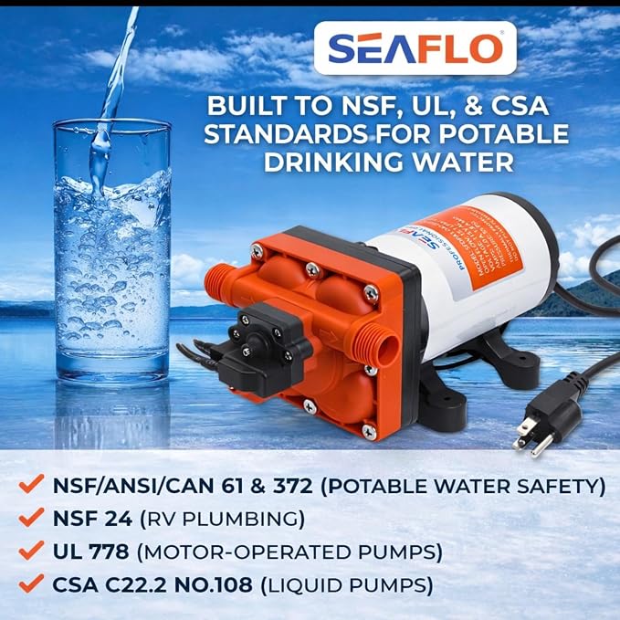 SEAFLO 42 Series 110V AC Water Pressure Pump, 115V AC, 4.0 GPM, 55 PSI, Self-Priming, On Demand, NSF UL CSA for RV/Marine/Industrial Water Systems – CE & RoHS Certified, UL Listed, 4-Year Warranty