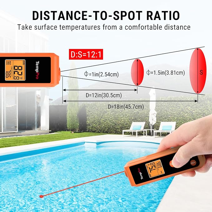 TempPro TP410 Infrared Thermometer Gun Non-Contact Laser Thermometer Gun for Cooking, Temperature Gun with Range -58℉~1022℉ for Pizza Oven Accessories, Griddle, HVAC, Engine, Gift for Dad Him Husband