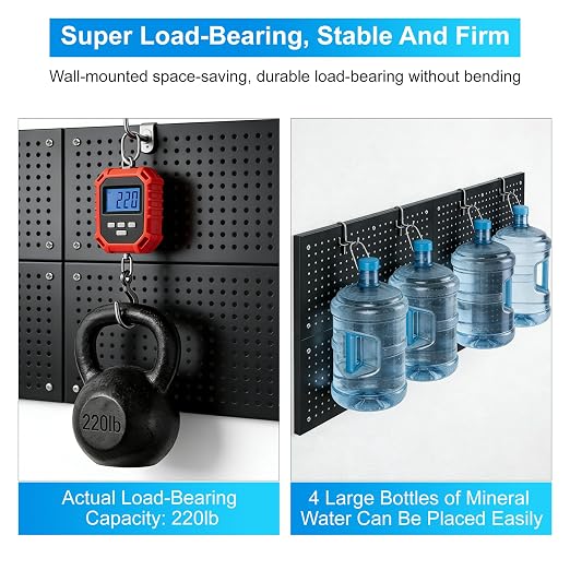 Metal Pegboard Panels 4 Pack, 24" x 12" | Heavy Duty Rust-Proof Wall Board Panels, Sturdy Steel Storage Pegboard for Garage, Workshop & Craft Room Organizer, Black