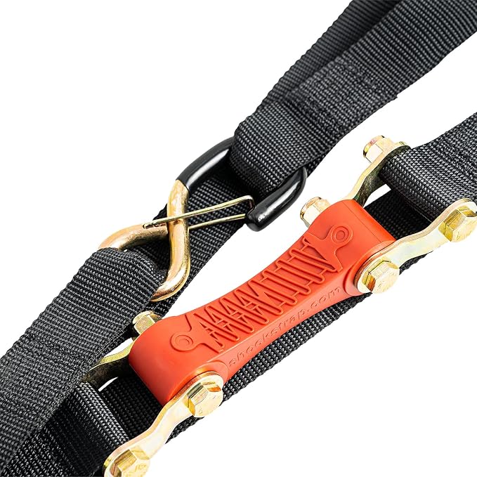 SHOCKSTRAP Ratchet Strap, 7’ x 1.5" Shock Absorbing Heavy Duty Tie downs for Cargo, 1,000 LB WLL / 3,000 LB Break Strength, 4-Pack