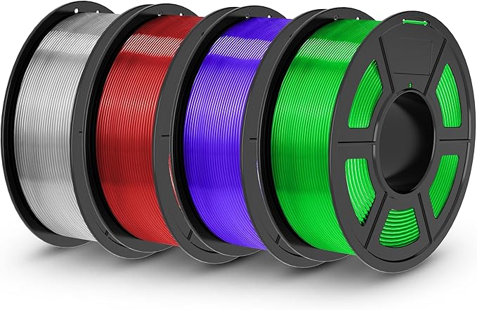 TECBEARS PLA 3D Printer Filament, 4KG PLA Filament 1.75mm, Neatly Wound 3D Printing Filament, Dimensional Accuracy +/- 0.02 mm,1 Kg Per Spool, Pack of 4, Transparent+Clear(Red, Purple, Green)