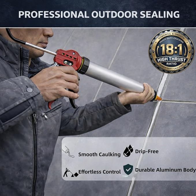 20 oz Sausage Caulk Gun | One-Touch Drip-Free, 18:1 High-Thrust Round Rod Pro Sealant Gun, Effortless Professional Design with Crack-Resistant Plunger