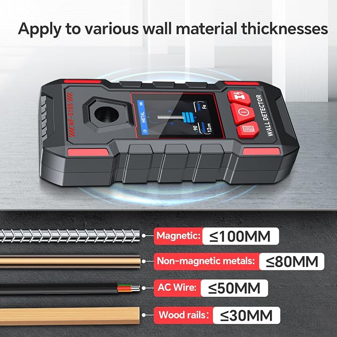 Stud Finder, Rechargeable Stud Finder Wall Scanner with Upgraded Intelligent Chip for Wood Metal Studs AC Wires Joists Pipes, Stud Detector Support HD LCD Display and Voice, Accurate Positioning