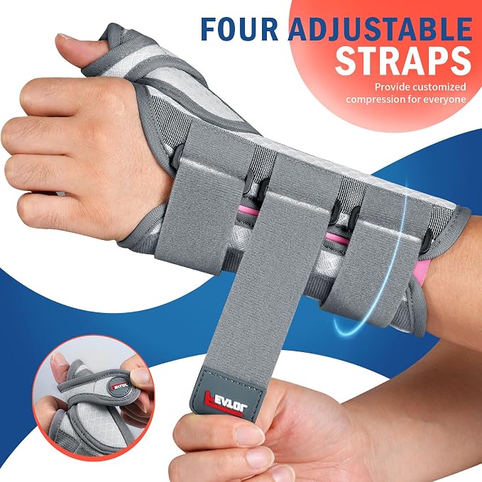 FEATOL Carpal Tunnel Wrist Brace Night Support, Thumb Spica Splint Left Hand for De Quervains Tenosynovitis, Tendonitis, Thumb Brace for Women Men, White Pink, Medium/Large