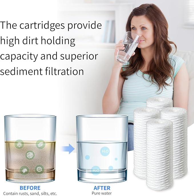 CFS – 4 Pack Sediment Water Filter Cartridges with 4 O-Rings Compatible with Pelican Water PC40 Models – Removes Bad Taste & Odor – Whole House Replacement Filter Cartridge – 5 Micron – 10" Cartridge