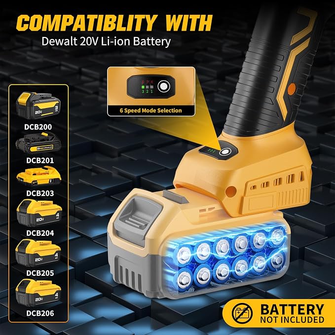 Angle Grinder 4-1/2" Cordless Compatible with DEWALT 20V Max Battery, Brushless Grinder Tool, 6 Variable Speed for Cutting Grinding Polishing (Tool Only)