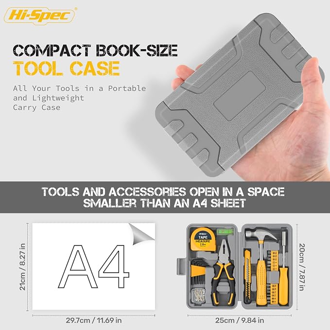 Hi-Spec Small Tool Kit Compact Set for Home and Office DIY, 25-Piece Yellow Mini Tool Box for Basic Household Repairs, Starter Toolkit in a Portable Toolbox Case.