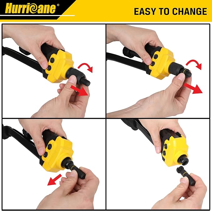 HURRICANE 16" Rivet Nut Tool Kit with Auto Release, Heavy Duty Hand Riveter-13 Metric&SAE Mandrels, 130Pcs Nutserts, Long Arm Labor-Saving Design for Automotive, Metal & Marine – Includes Plastic Case