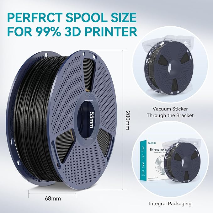 SUNLU Carbon Fiber PLA, Strong and Lightweight PLA 3D Printer Filament, PLA Filament 1.75mm Dimensional Accuracy +/- 0.02 mm, Neatly Wound 3D Printing Filament, 1KG Spool. (Black)