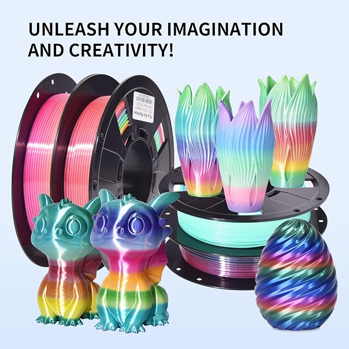 RAMBERY Silk Matte Rainbow 3D Printer Filament PLA 1.75mm, 4-Pack | Fast Color Change, Toughness Upgraded, 200g x 4 Spools, 1.76 lbs Total, Multicolor