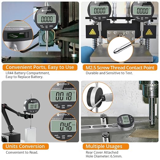 Neoteck 1" Digital Indicator + 176lbs/80kg Magnetic Base Stand