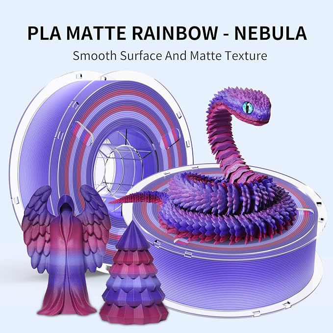 RAMBERY Matte Rainbow 3D Printing Filament Fast Color Change, Multi-Color PLA Filament for Most FDM 3D Printer, 1.75mm 1kg(2.2lbs), Matte Rainbow Nebula Color