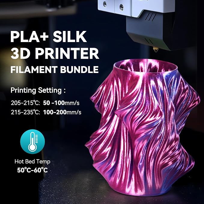 SUNLU PLA+ Silk Filament, Four-Color 3D Printer Filament 1.75mm, Dimensional Accuracy +/- 0.02mm, 1KG Spool(2.2 lbs), Silk Quadruple Color(Red Yellow Green Black)