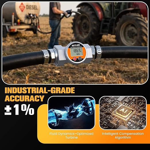 Waterproof 2 Inch Water Flow Meter, 16-160 GPM Digital Inline Fuel Flowmeter with NPT Thread for Hot/Cold Water, Diesel, Gasoline, Oil & Liquids, Supports Gallon, Liter, GPM, LPM, m³, QTS, PTS