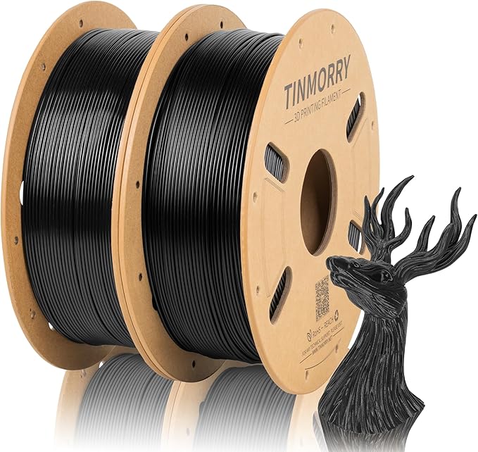 TINMORRY PETG Filament 1.75, Rapid PETG-Eco 3D Printer Filament, Compatible with Bambu FDM 3D Printer, 1 KG x 2 Spools, Black