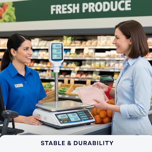Aquos Digital Kitchen Scale Class III Legal for Trade Price Computing Scales Food & Retail Scale with LCD Backlit Display Tare Function & Stainless Steel Platform (Pole Display, 60Lbs)