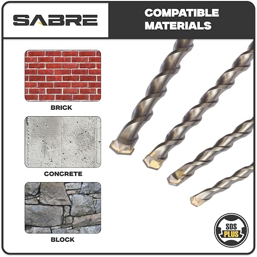 8-Piece 12in SDS Plus Drill Bits for Brick, Stone, Concrete, 1/4in x 12in, 5/16in x 12in, 3/8in x 12in, 1/2in x 12in, 5/8in x 12in, 3/4in x 12in, 7/8in x 12in, 1in x 12in (12" 8-Piece Set)