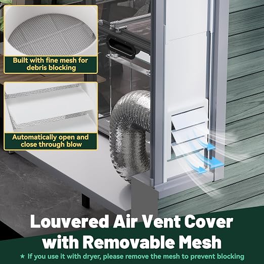 Flehomo Window Vent Kit for 3" and 4" Diameter Hose, Include Vent Cover with Self-Closing Flaps, Adjustable Window Vent Kit for Exhaust Hose of 3D Printer, Laser Engraver and Dryer