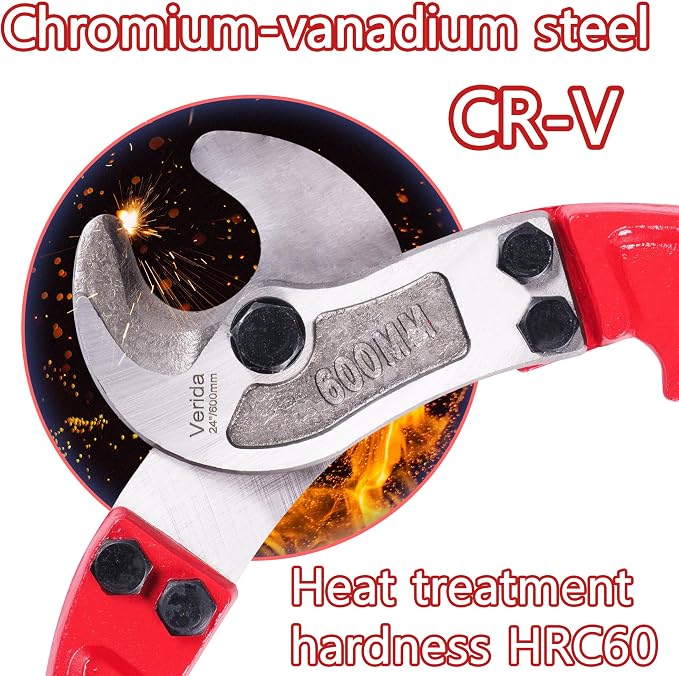 ‎Verida Cable Cutters 18 inch, Heavy-Duty Cable Cutter, Chrome vanadium steel, Hardness 62 HRC, Suitable for cutting thick copper and aluminum core cables, Red