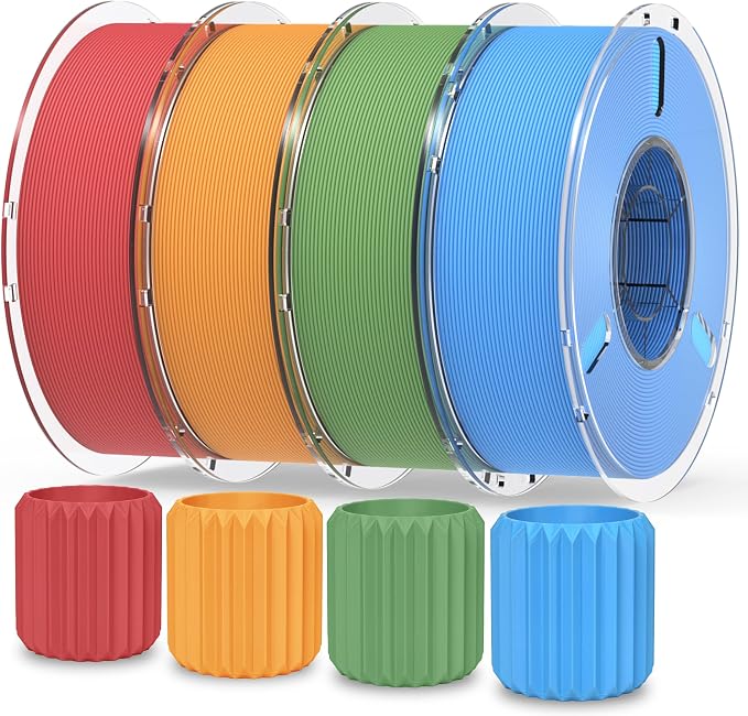 RAMBERY Matte PLA 3D Printer Filament Bundle 4KG, Matte Smooth Finish PLA Filament 1.75mm, Individually Vacuum Packed, 1kg(2.2lb) X4PCS, Red/Orange/Matcha Green/Blue