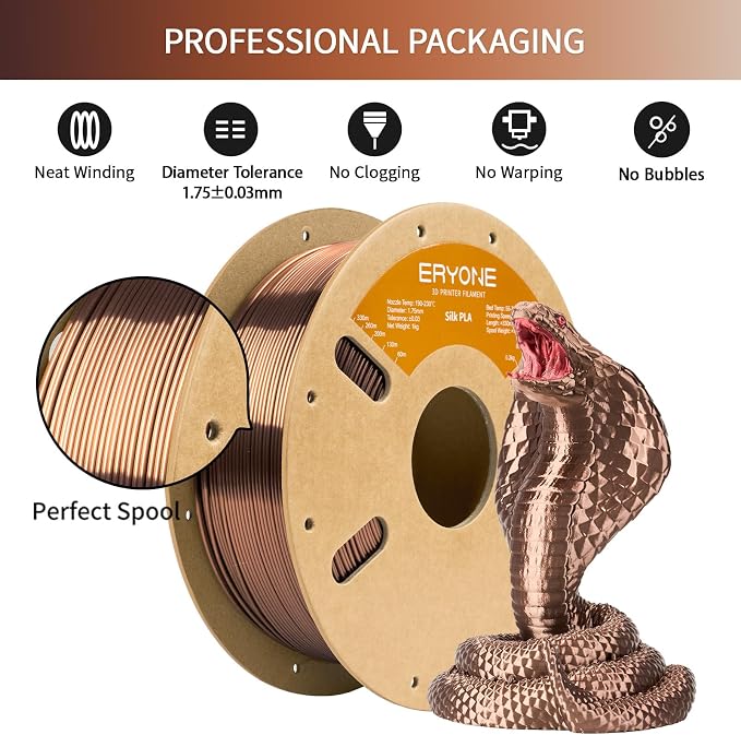 ERYONE Silk PLA Filament for 3D Printer 1.75mm +/- 0.03mm, Shiny Filament 1kg (2.1lbs)/Spool, Mocha Brown