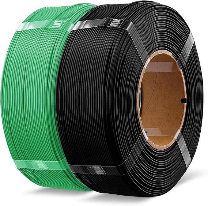 OVERTURE 2KG Bundle High Speed Refill PLA+ 3D Printer Filament 1.75mm, Upgraded Rapid PLA 2.0 with Enhanced Toughness & Stability, 2 Pack 1kg (2.2lb) Refilament for Bambu Lab (Black+Green)
