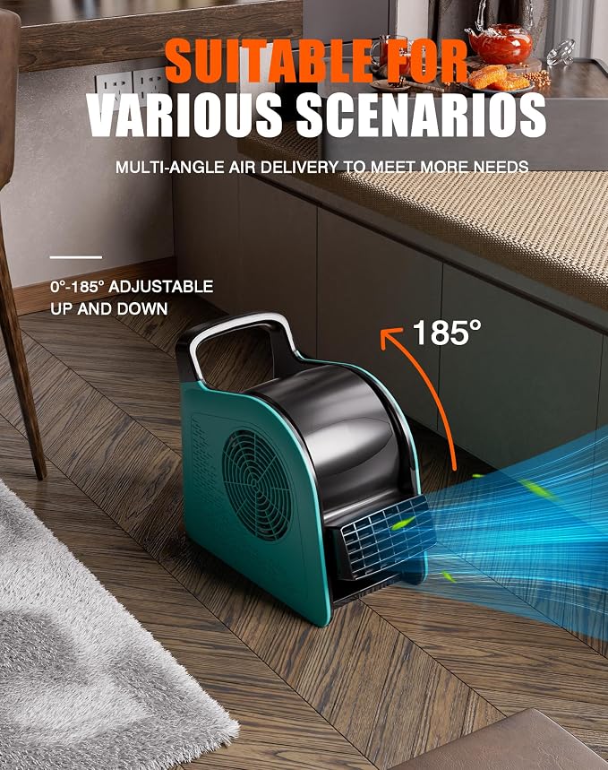 Blower Fan for Drying Cooling and Ventilating, Air Mover for Home Garage Workshop and Job Site Use, Air Mover Blower Fan with 185° Rotation, 3 Speeds, 2 AC Outlets, Blue