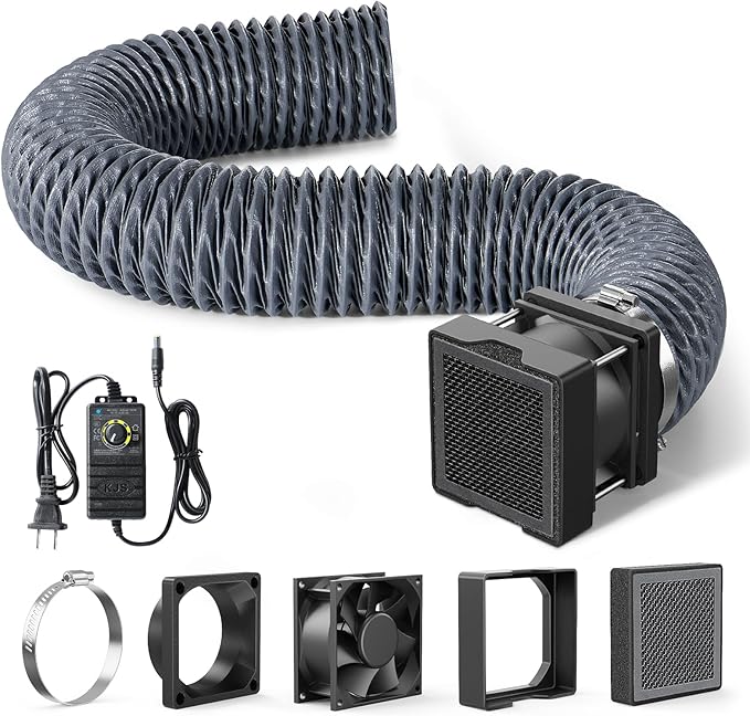 Adjustable Ventilation Kit for 3D Printer Enclosure, Fan Fume Exhaust Pipe Kit with Filter & Powerful Exhaust Fan, Efficient Ventilation, Exhaust Odors Smoke and Dust