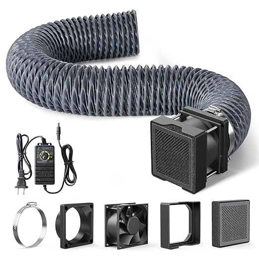 TOPCUBE Adjustable Ventilation Kit with Powerful Exhaust Fan and Filter, Magnetic-Mount Exhaust Pipe Kit for 3D Printer Enclosure, Efficient Ventilation, Exhaust Odors Smoke and Dust